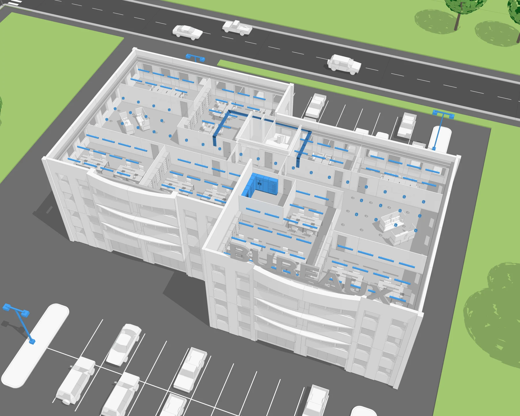 Sermes : illustration 3D d’origine, immeuble de bureaux.