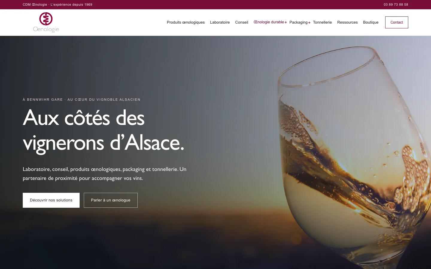 CDM Œnologie : capture du projet web, accueil.