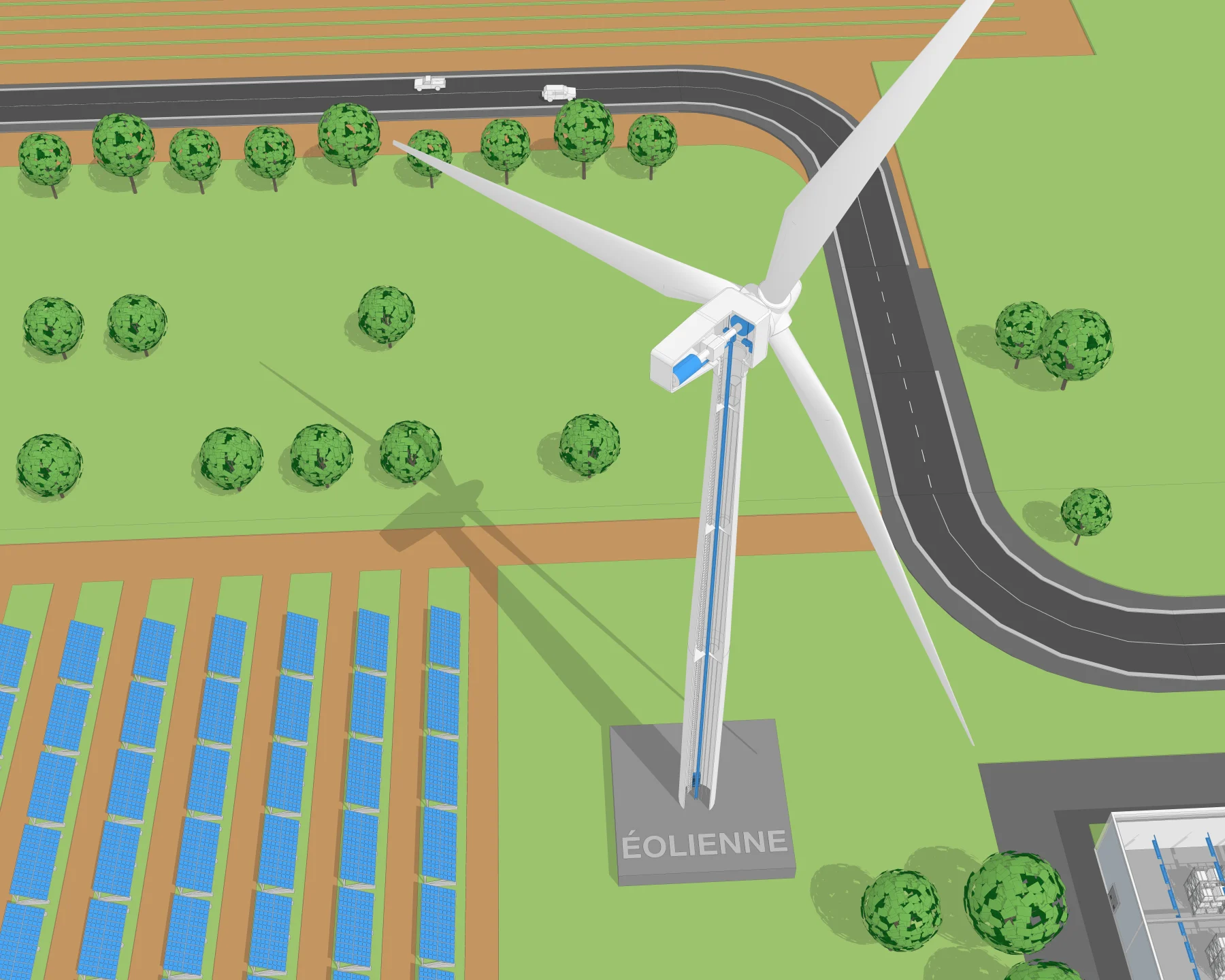 Sermes : illustration 3D d’origine, énergie éolienne.
