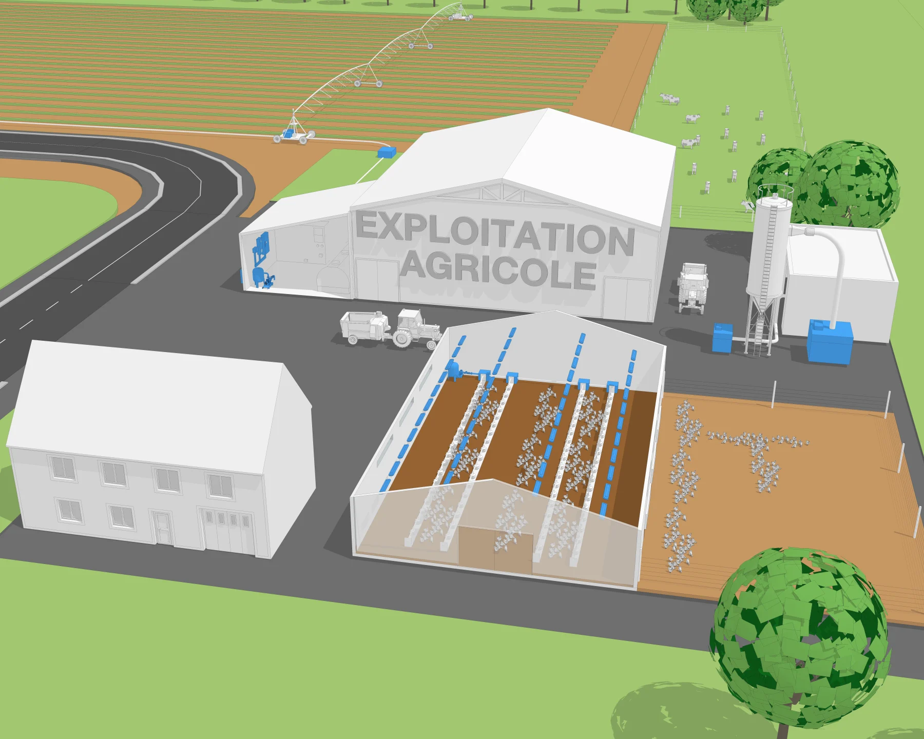 Sermes : illustration 3D d’origine, exploitation agricole.