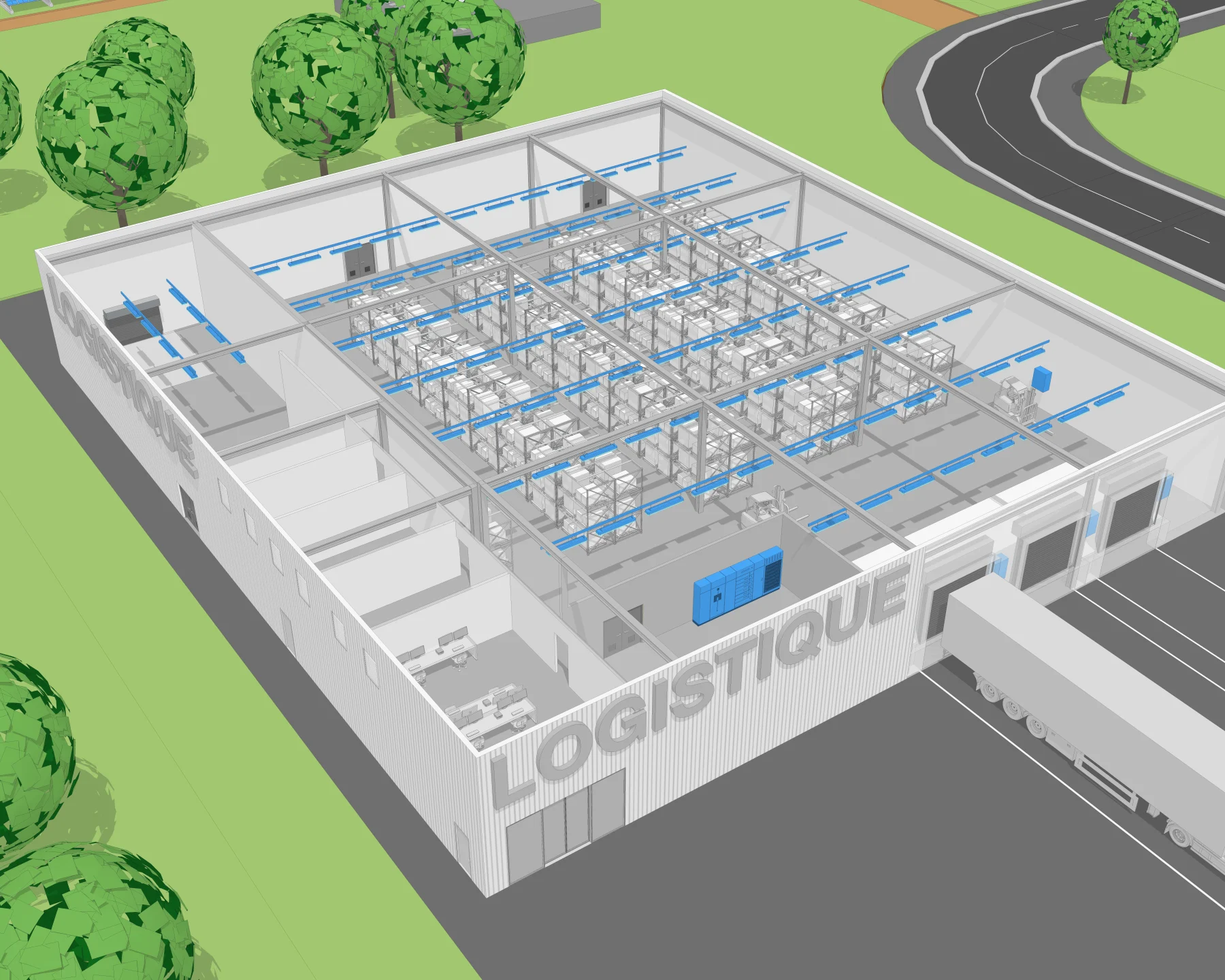 Sermes : illustration 3D d’origine, plateforme logistique.