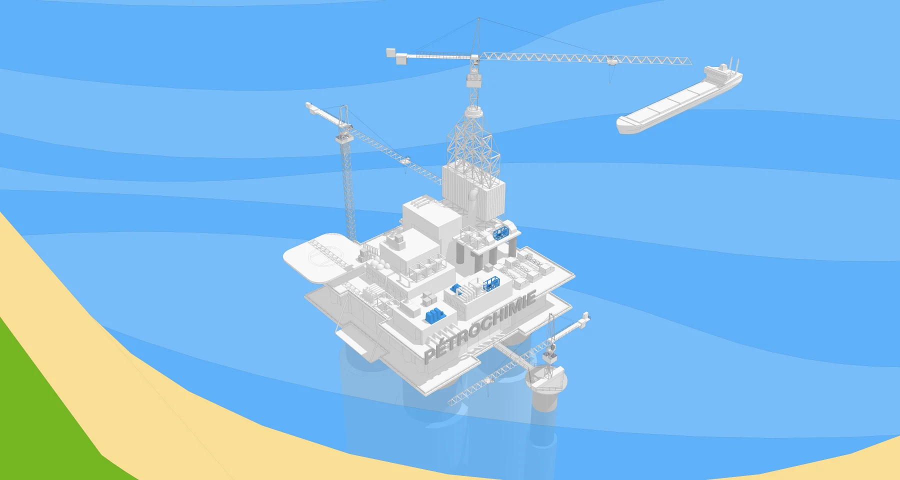 Sermes : illustration 3D d’origine, plateforme offshore.