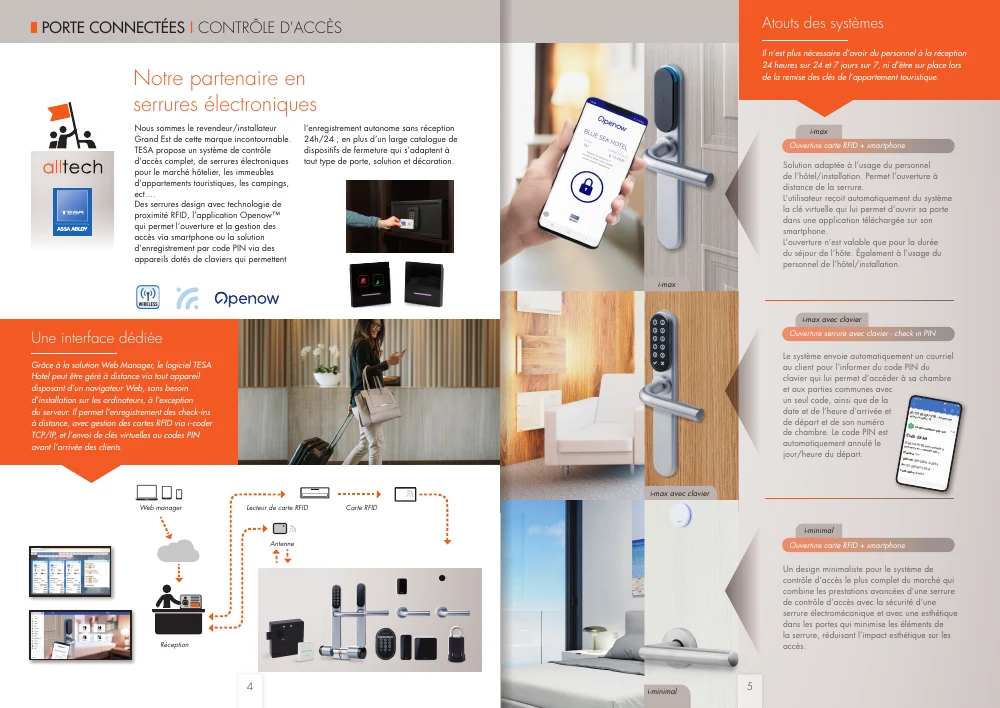 Double page de plaquette Alltech sur les serrures électroniques et le contrôle d’accès TESA.