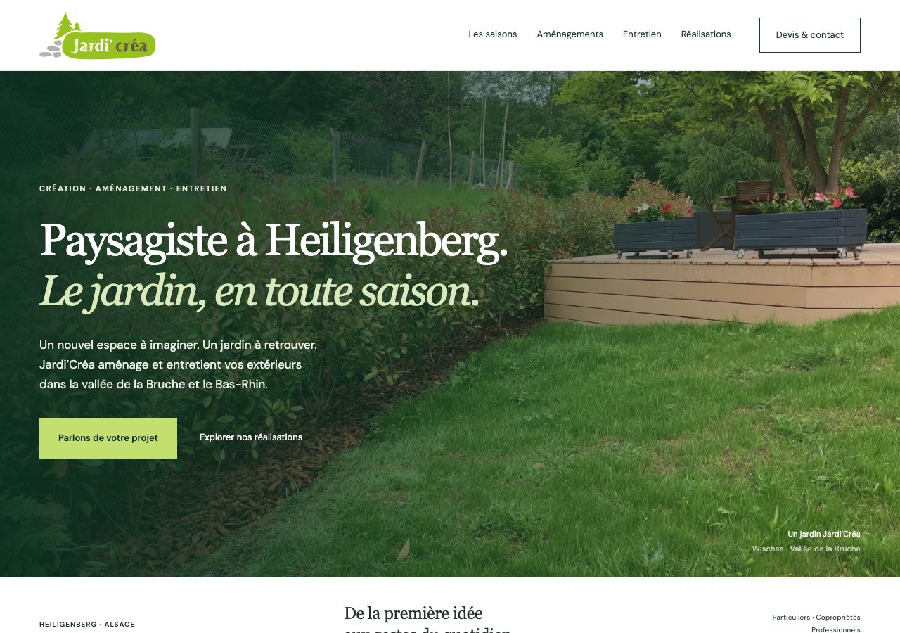 Capture du site public Jardi’Créa, consacré au paysage et aux réalisations.