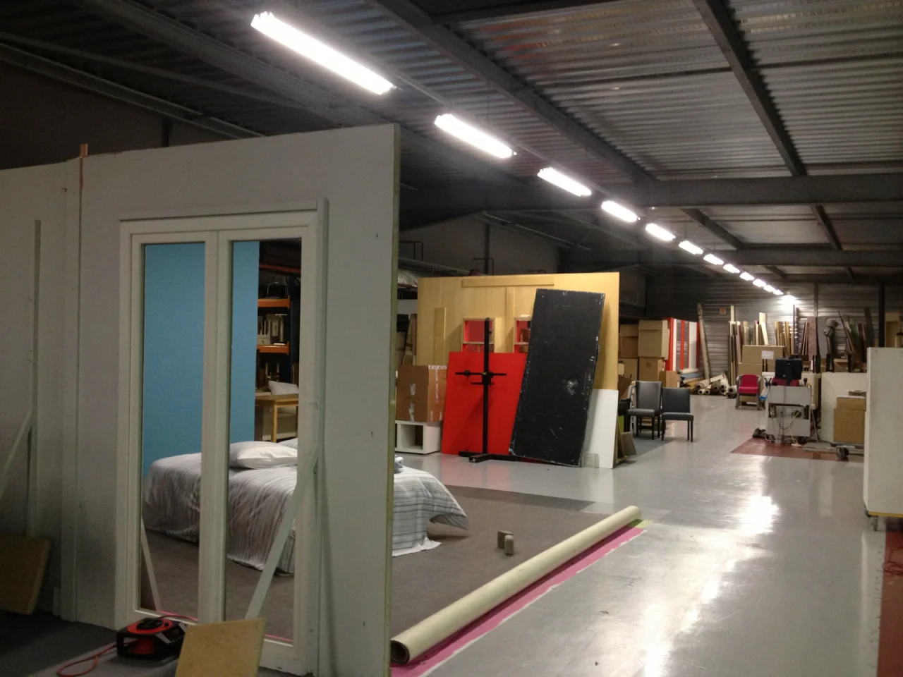 Photo of the studio sets in Illkirch in 2013: sets, partitions, accessories and preparation space